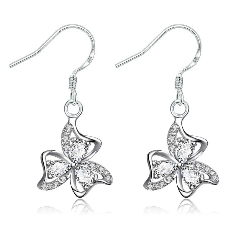 Lovely Silver Earrings Four Rhinestone Drop Cuff Bijouterie 244 7