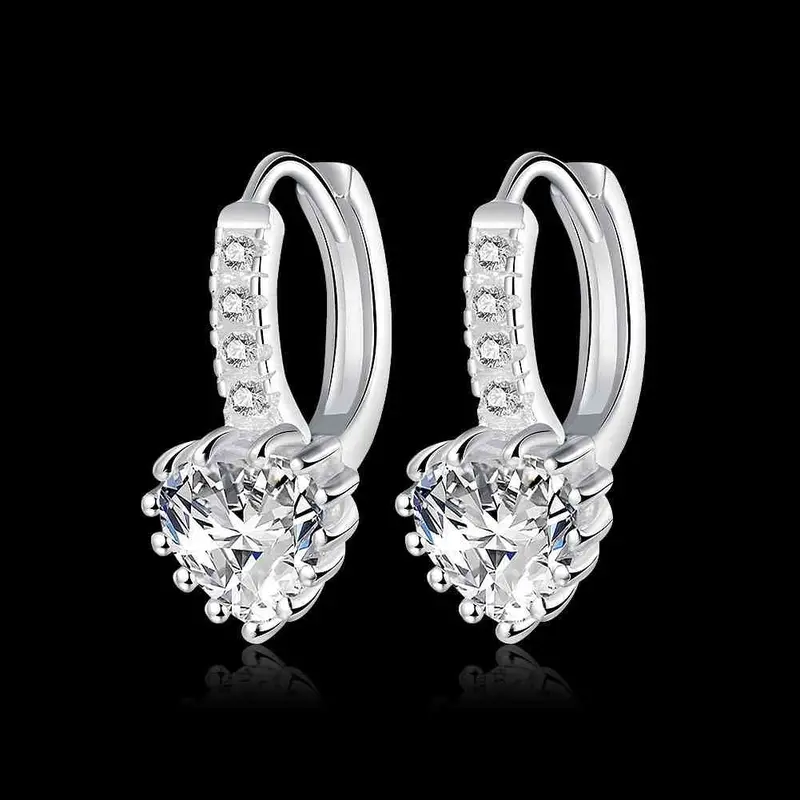 Lovely Silver Earrings Heart-Shaped Clip Pendientes Bear Wedding Jewelry 734 2