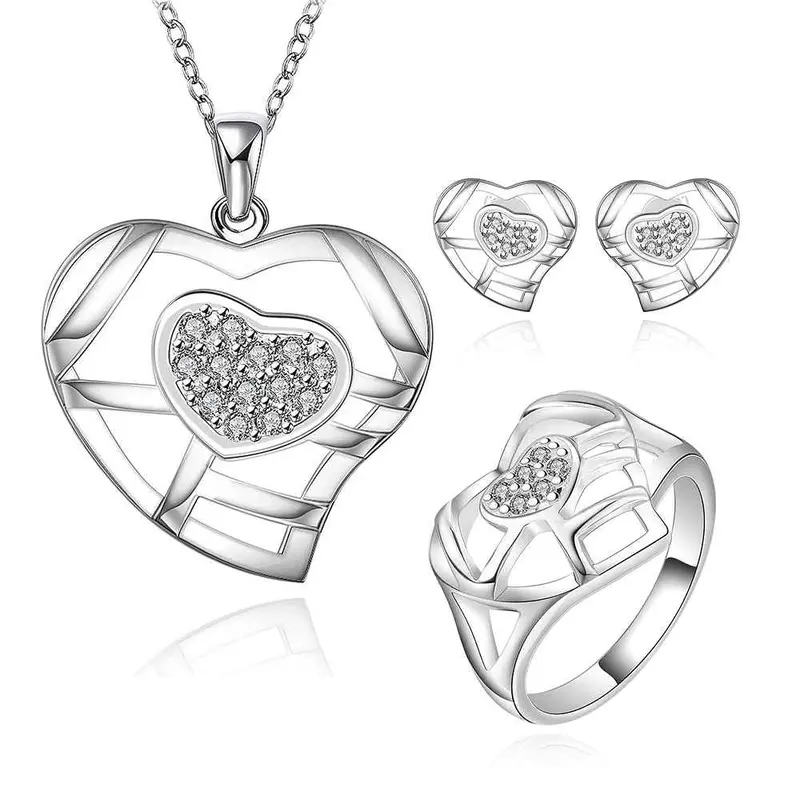 Lovely Silver Jewelry Sets Heart Hollow Heart R+E+N Sets Margarida 3 1