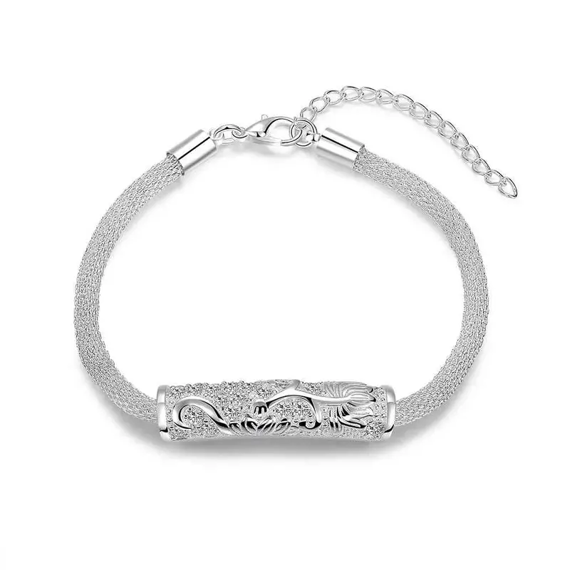 Lovely Silver Plated Bracelets Bangles Stone Lotus Bracelete Love46 1