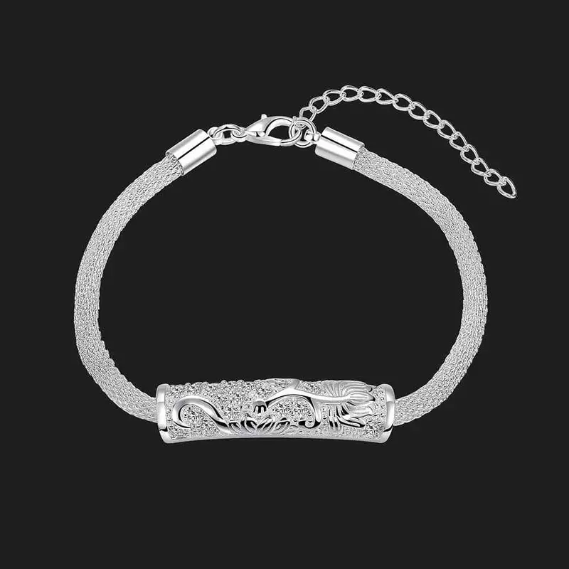 Lovely Silver Plated Bracelets Bangles Stone Lotus Bracelete Love46 2