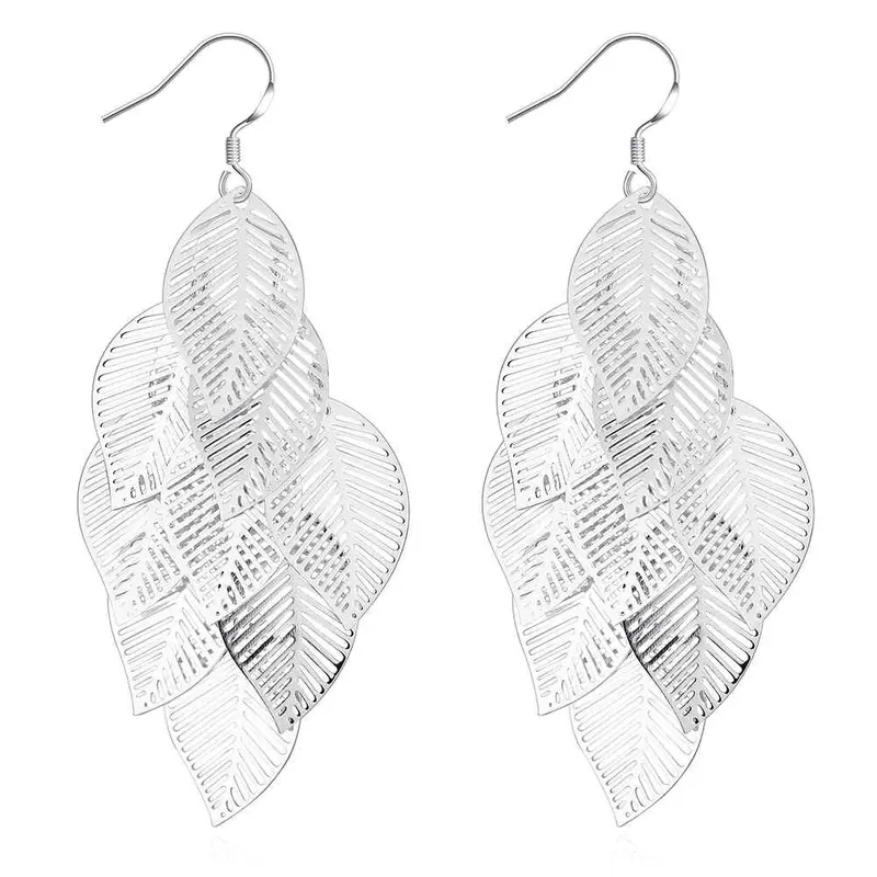 Lovely Silver Plated Earings Gloss Leaves Drop Pendientes Bear Jewerly Accessories 214 1