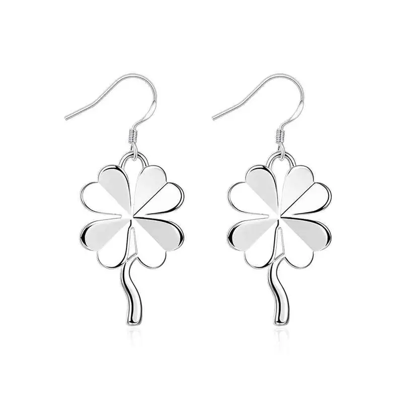 Lovely Silver Plated Earring Four-Leaf Clover Drop Ear Cuff 1