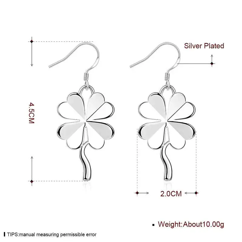 Lovely Silver Plated Earring Four-Leaf Clover Drop Ear Cuff 2