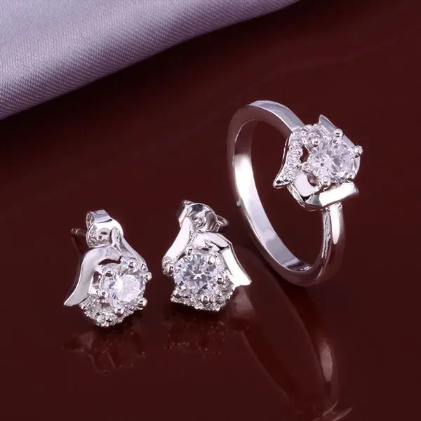 Lovely Silver-Plated Jewelry Sets White Rose R+E Charm 1