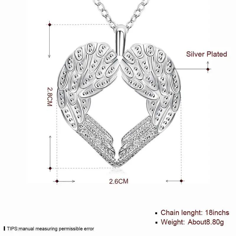 Lovely Silver Plated Pendant Necklace Angel Heart Wings Bead Necklace Elegant 357 2