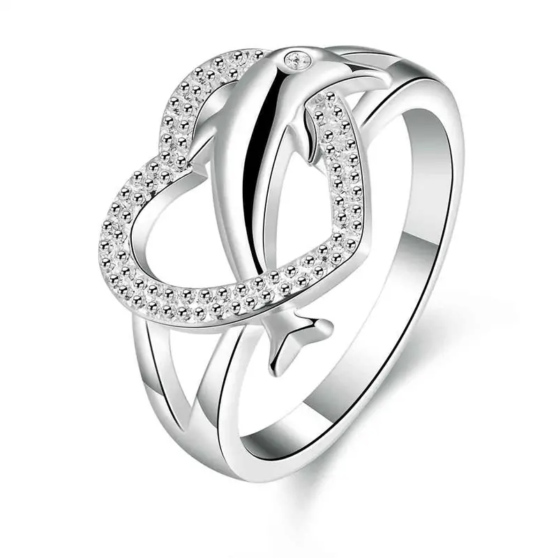Lovely Silver Plated Wedding Ring Heart Dolphin Ring Men Jewelry 7 8 1