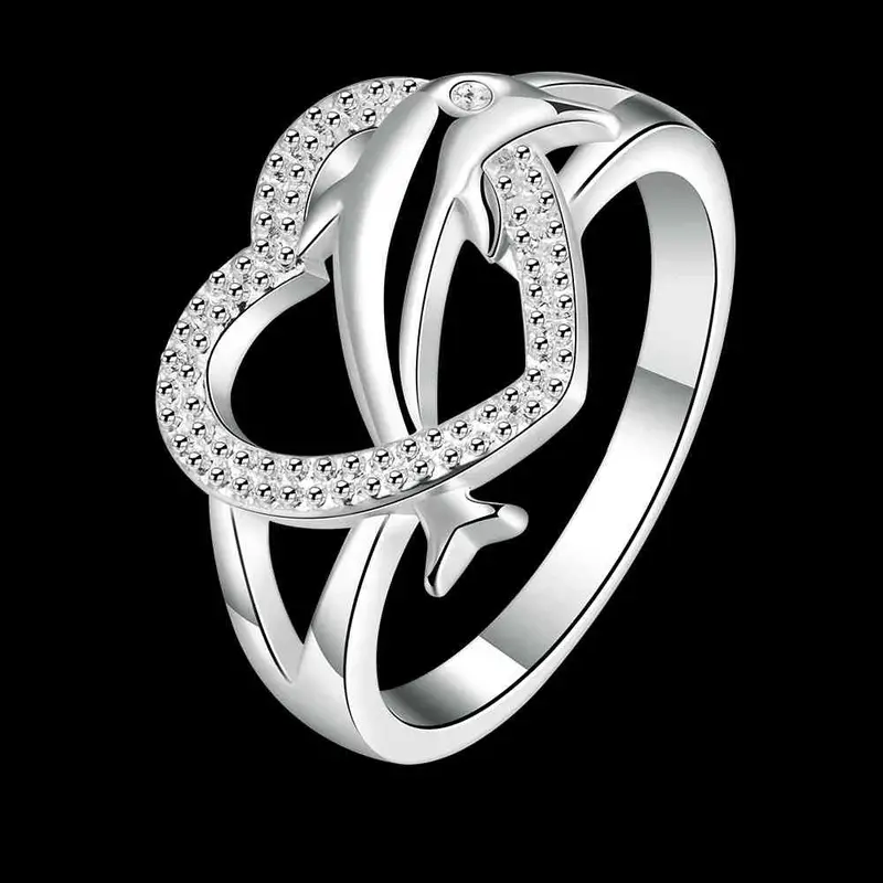 Lovely Silver Plated Wedding Ring Heart Dolphin Ring Men Jewelry 7 8 2