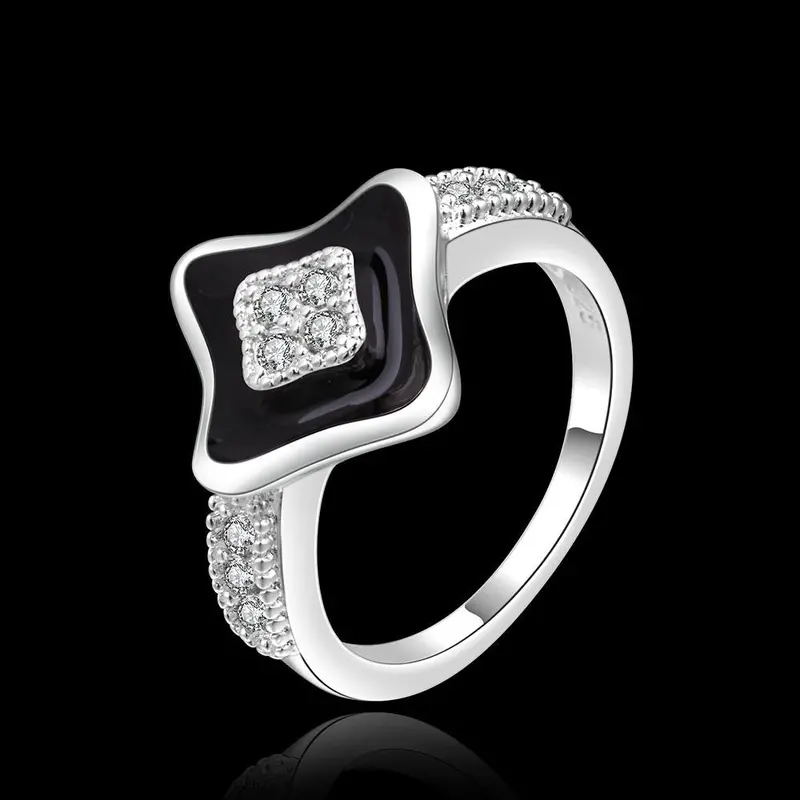 Lovely Silver Wedding Ring Quadrilateral Inlay Crystal Anillos Bear Bijoux 16 3