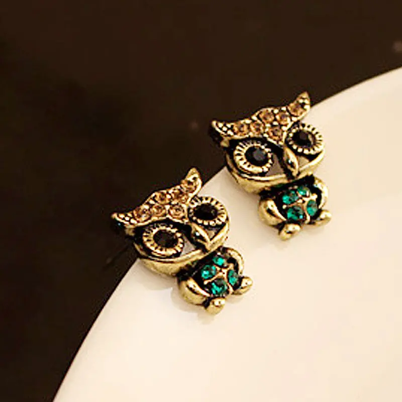 Lovely Style Owl Rhinestone Vintage Ear Stud Earrings Plated Earrings Jewelry 1
