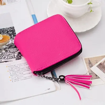 Lovely Wallet Pu Leather Change Purse Money Coin Purses Carteras Women Short Small Purses With Tassel 3