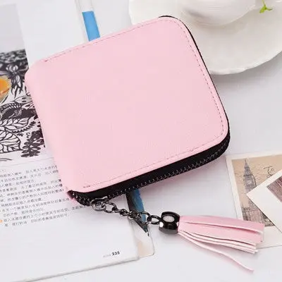 Lovely Wallet Pu Leather Change Purse Money Coin Purses Carteras Women Short Small Purses With Tassel 4