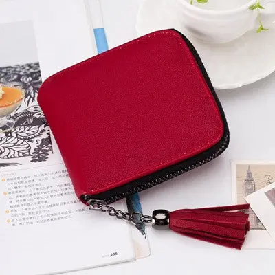 Lovely Wallet Pu Leather Change Purse Money Coin Purses Carteras Women Short Small Purses With Tassel 5