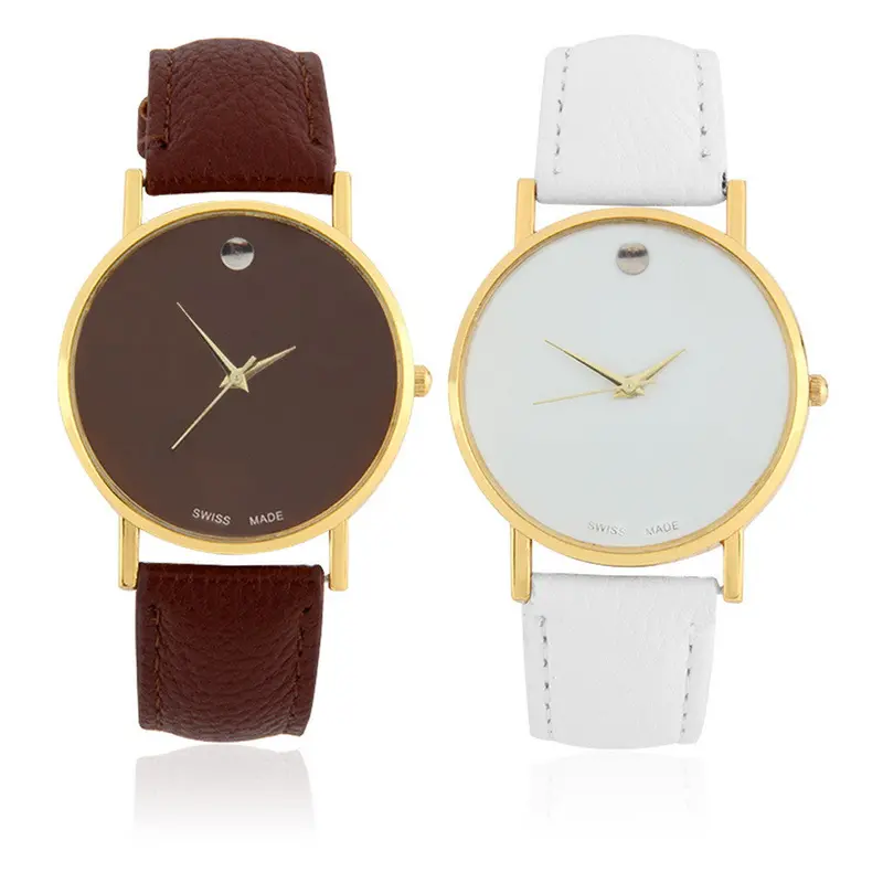 Lovers Simple Synthetic Leather Watchround Dial Analog Quartz Wrist Watch 1