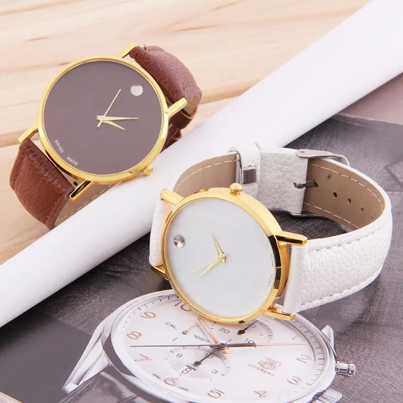 Lovers Simple Synthetic Leather Watchround Dial Analog Quartz Wrist Watch 2