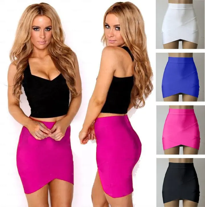 Low Elasticity Multi Color Sexy Micro Mini High Waist Pencil Skirts Casual Club Tight Bandage Bodycon Skirt 7