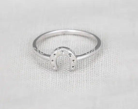 Lucky Horseshoe Ring - Silver Rhodium Plated, Everyday Jewelry Simple Cute Shoe Ring 1