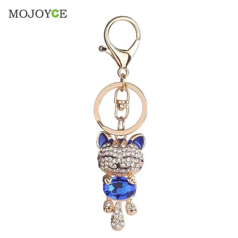 Lucky Smile Cat Crystal Keyrings Purse Bag Car Keychains Fashion Jewelry Rhinestone Key Ring 5