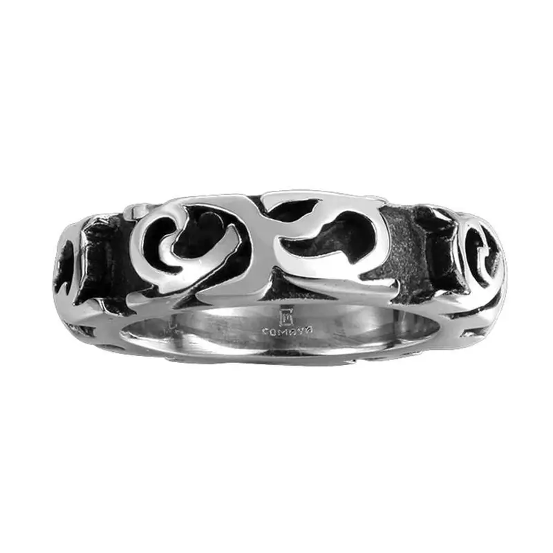 Luxurio Colar Masculino Stainless Steel Wedding Rings Engraved Texture Aneis Joias281 1