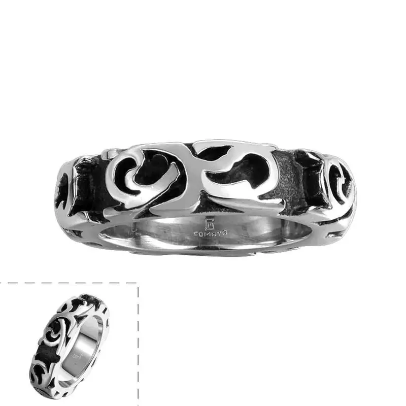 Luxurio Colar Masculino Stainless Steel Wedding Rings Engraved Texture Aneis Joias281 4