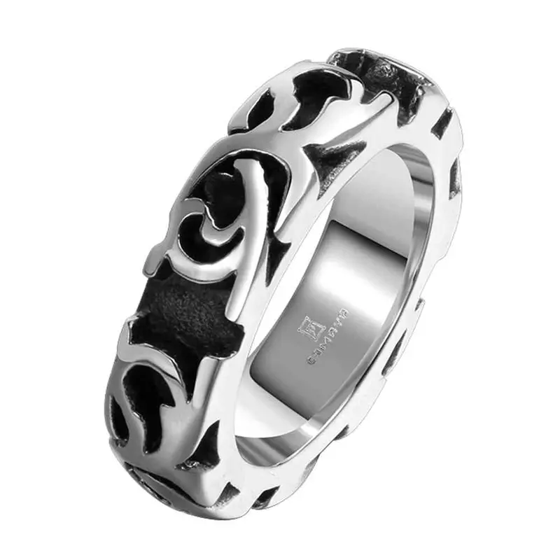 Luxurio Colar Masculino Stainless Steel Wedding Rings Engraved Texture Aneis Joias281 6