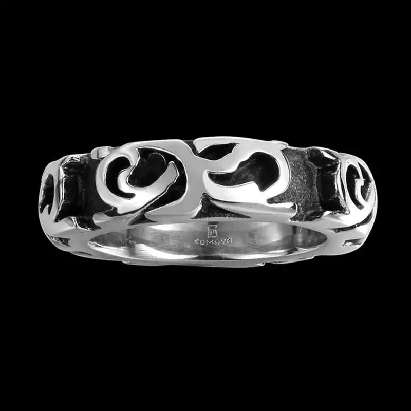 Luxurio Colar Masculino Stainless Steel Wedding Rings Engraved Texture Aneis Joias281 7