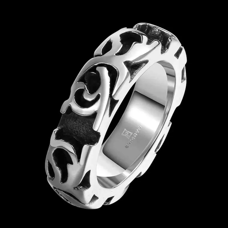 Luxurio Colar Masculino Stainless Steel Wedding Rings Engraved Texture Aneis Joias281 8