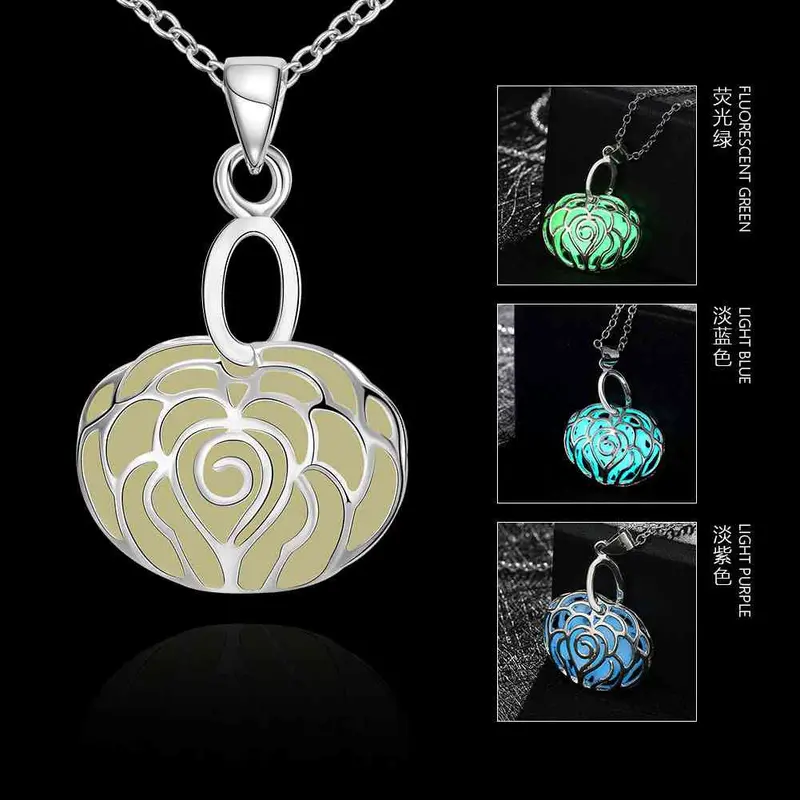 Luxurio Glowing In The Dark Necklaces & Pendants Hollow Stone Lock Collier Joyas Luyn 47 3