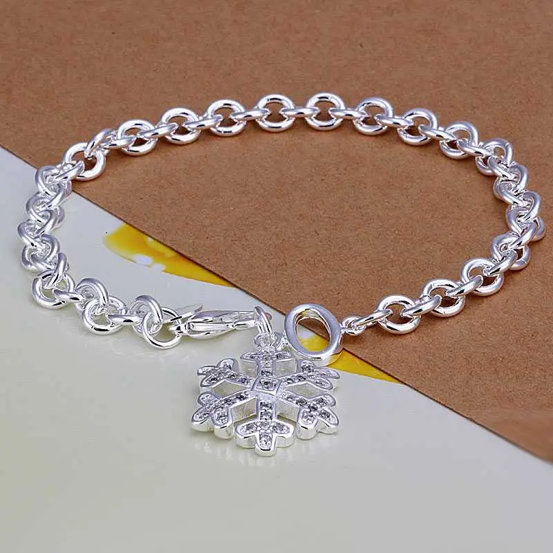 Luxurio Silver Bracelets Snowflake Inlaid Stone Pulseras Mujer Charms Hbh 33 2