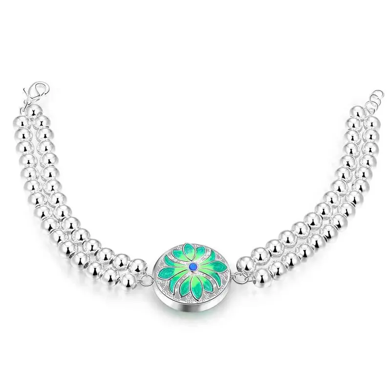 Luxurio Silver Charm Bracelet Round Flower Color Pulseras Hombre Charm Hbh 7 4