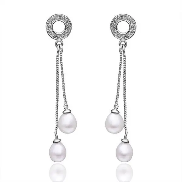 Luxurio Silver Earing Beads Line Imitation Pearl Stud Oorbellen Bijoux Women 265 1