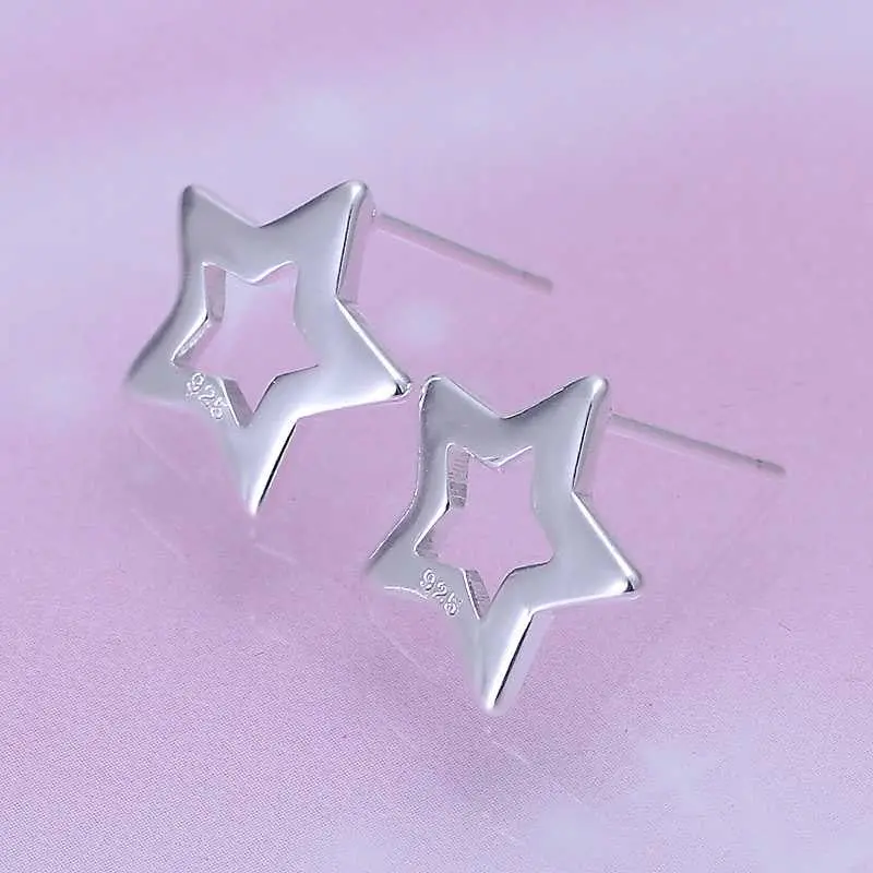 Luxurio Silver Earrings Hollow Star Stud Pendientes Costume Jewellery 168 3