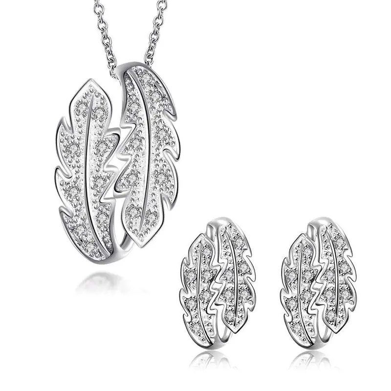 Luxurio Silver Jewelry Set Leaf Crystal Necklace Ring Earrings Sets Diy 18 6