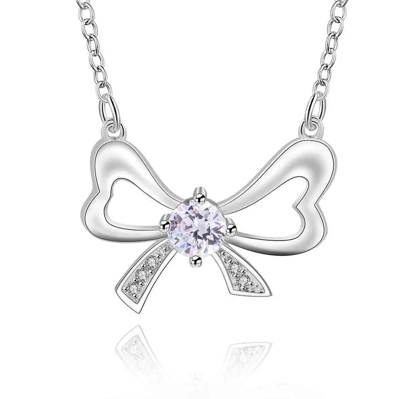 Luxurio Silver Pendants Bow White Stone Collar Personalized 17 1