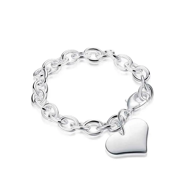 Luxurio Silver Plated Charms Bracelet Heart Tag Pulseira Masculina Love278 1