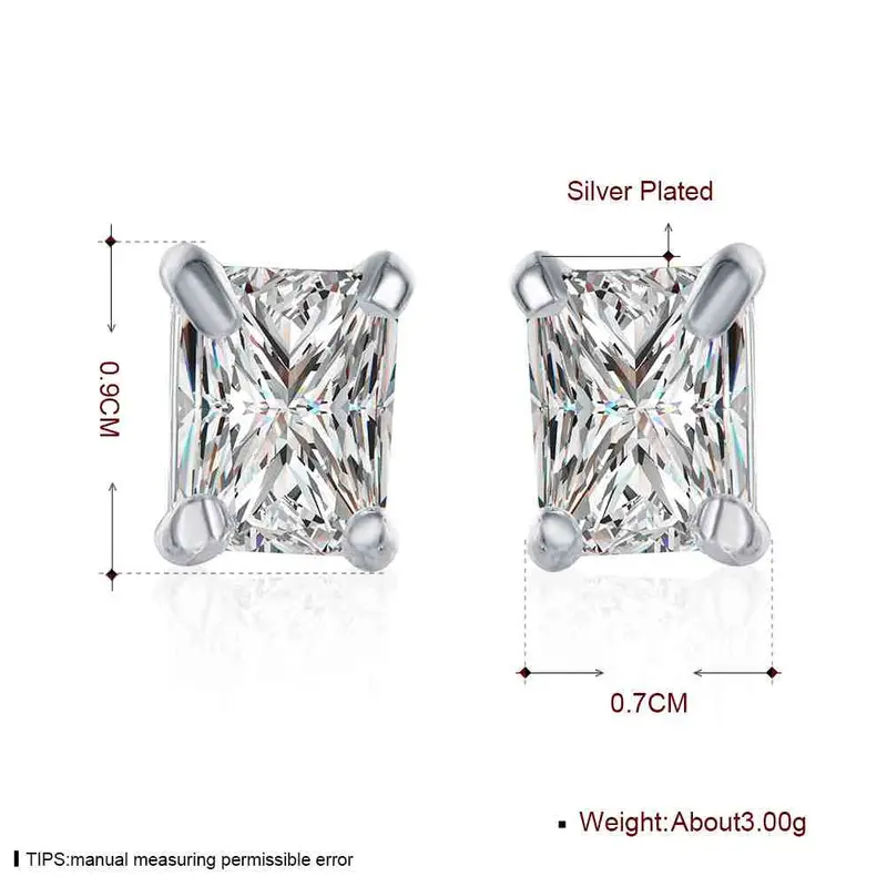Luxurio Silver Plated Earings Jewelry Rectangle Crystal Stud Brincos De Festa Jewellery 2