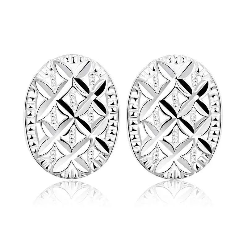 Luxurio Silver Plated Earring Oval Box Stud Kupe Bijoux Women 172 1