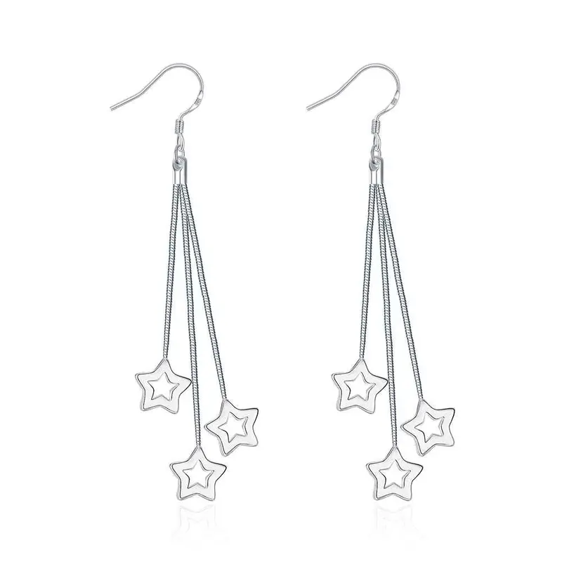 Luxurio Silver Plated Earrings Triple Hollow Star Drop Cufflinks Love 161 1