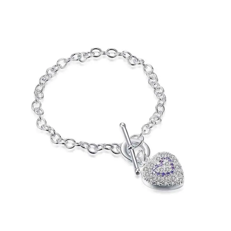 Luxurio Silver-Plated Inlaid Stone Heart Men Bracelet Collier Plastron 1