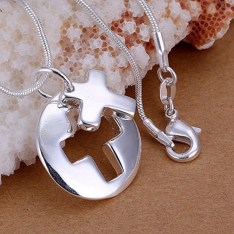 Luxurio Silver Plated Necklaces & Pendants Couple Cross Colar Elegant 1