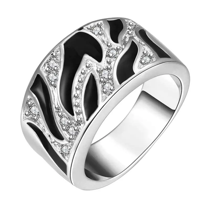 Luxurio Silver Plated Rings For Men Black And White Pattern Men Ring Personalized 1