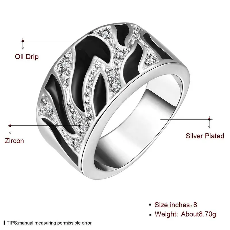 Luxurio Silver Plated Rings For Men Black And White Pattern Men Ring Personalized 2