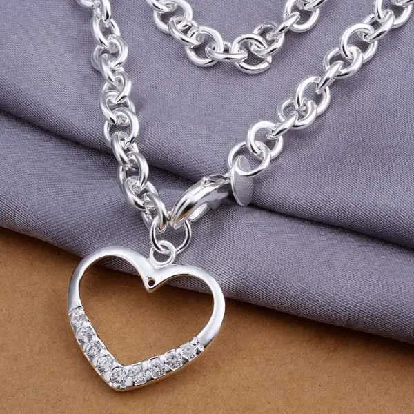 Luxurio Silver Plated Statement Necklace Inlaid Stone Heart Patek Wedding164 1