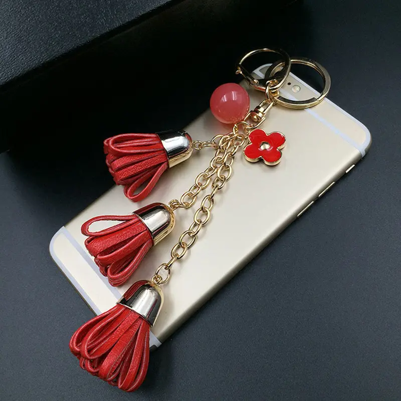 Luxurious Leather Tassels Bag Hanging With Bow Key Chains Alloy Key Ring Keychains Jewelry For Bags Car Pendant Ornaments 1