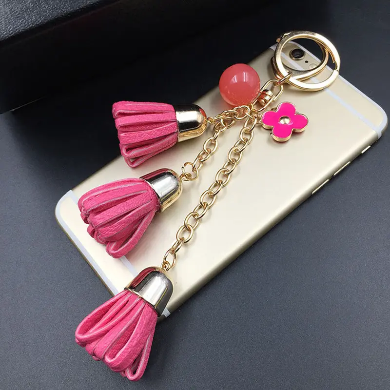 Luxurious Leather Tassels Bag Hanging With Bow Key Chains Alloy Key Ring Keychains Jewelry For Bags Car Pendant Ornaments 4