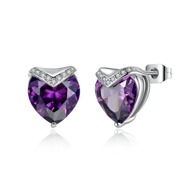 Luxury 18K Purple Heart Cut Zircon Popular Stud Earrings For Brincos E101-Vt 1