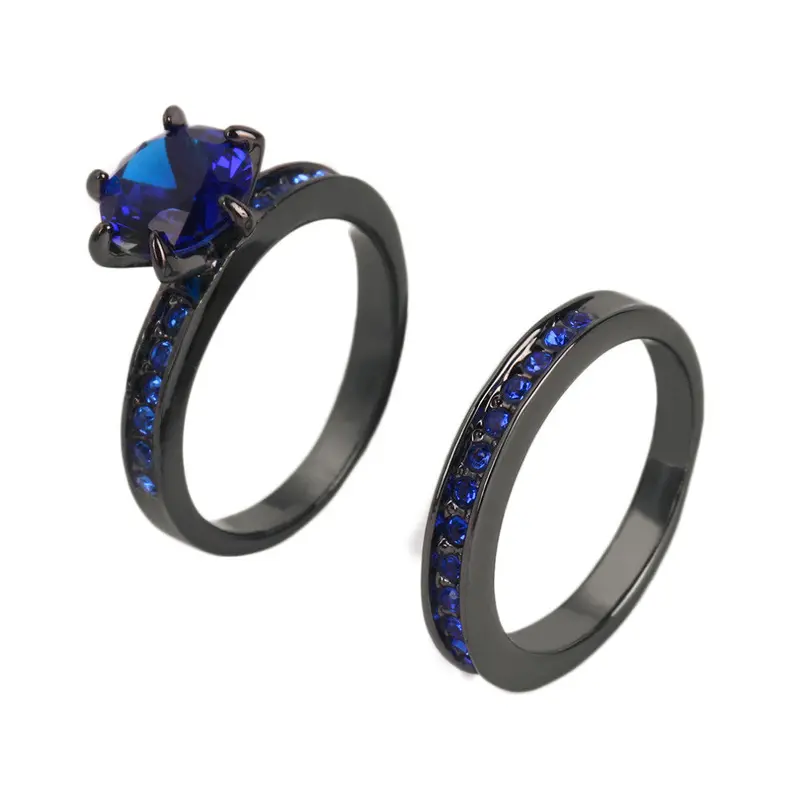 Luxury Black Rhodium Plated Two In One Ring Set Bridal Set Wedding Couple Band Rings Black Rhodium Plated Double Layer Ring 1