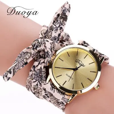 Luxury Bracelet Watch Fabric Scarf Band Women Analog Casual Quartz Wristwatch Clock Flower Relogio For Women Gift 1