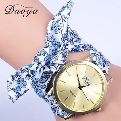 Luxury Bracelet Watch Fabric Scarf Band Women Analog Casual Quartz Wristwatch Clock Flower Relogio For Women Gift 2
