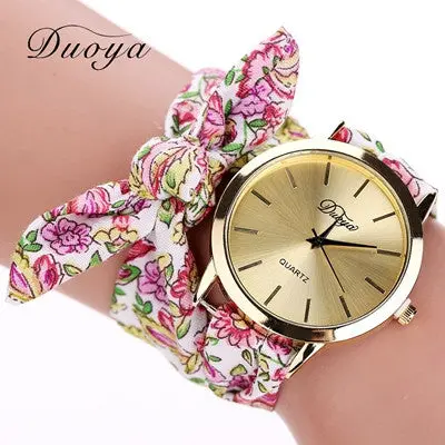Luxury Bracelet Watch Fabric Scarf Band Women Analog Casual Quartz Wristwatch Clock Flower Relogio For Women Gift 7